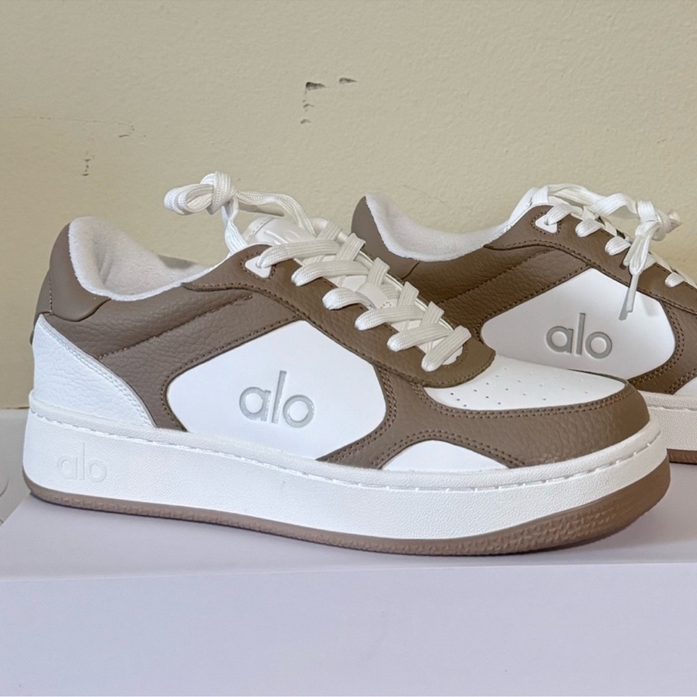 ALO Yoga White and Brown Sneakers